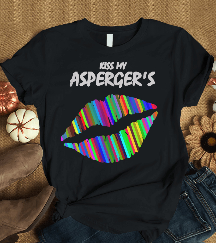 Kiss My Asperger's Autism Awareness Lips with Rainbow Colors T-Shirt