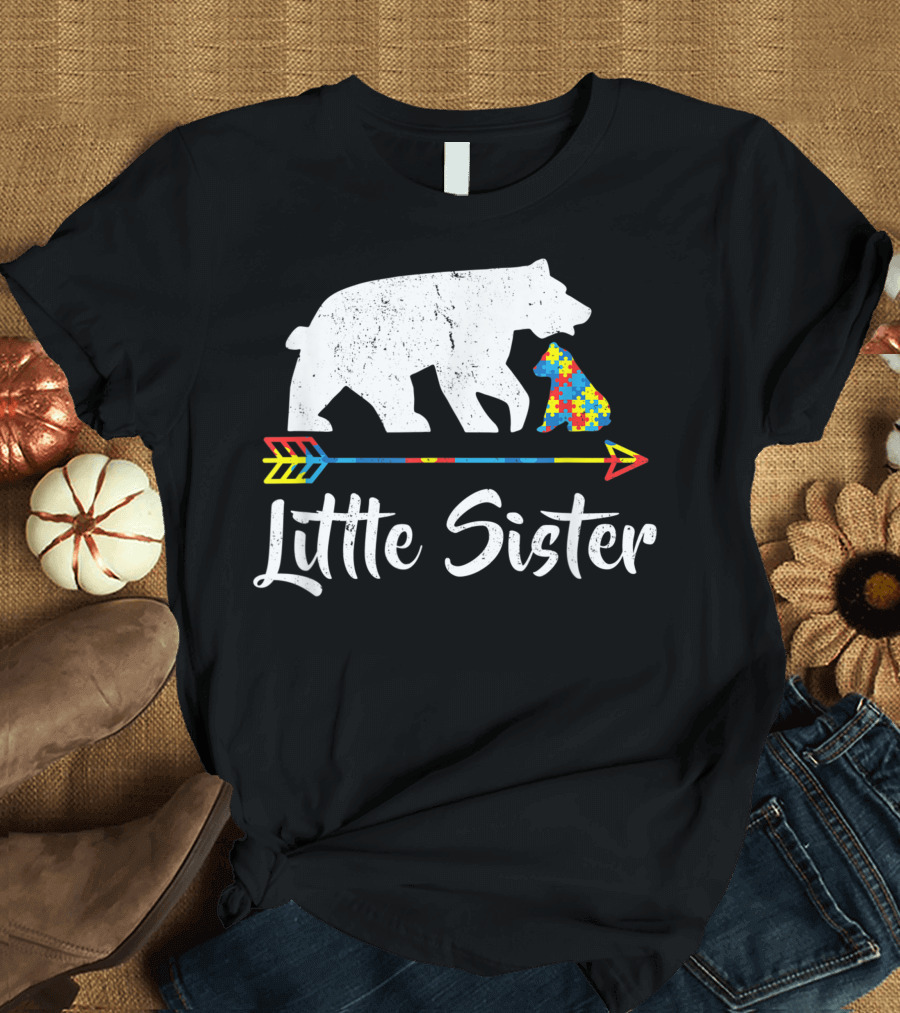Little Sister Bear Puzzle Piece Autism Awareness T-Shirt