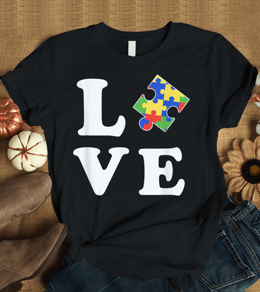 Love Autism Awareness Kids Autistic Puzzle Piece Colorful T-Shirt