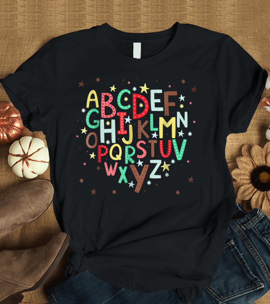 Alphabet Letters A to Z in Bright Colors with Stars Back to School T-Shirt