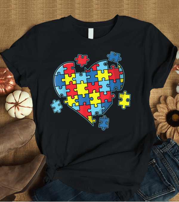 T-Shirt: Love Heart Puzzle Autism Awareness Day T-Shirt Love Heart Puzzle Autism Awareness Day T-Shirt