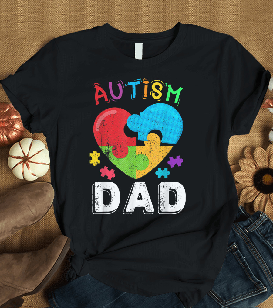 Autism Dad Puzzle Heart Mens Autism Awareness Month T-Shirt