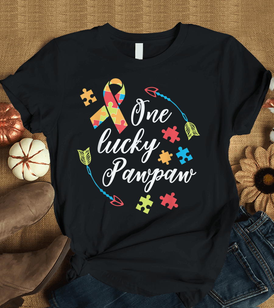 One Lucky Pawpaw Autism Awareness Puzzle T-Shirt
