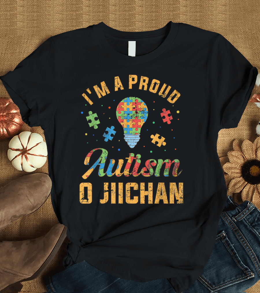 I'm A Proud Autism O Jiichan Autism Awareness Light Bulb Puzzle Pieces T-Shirt