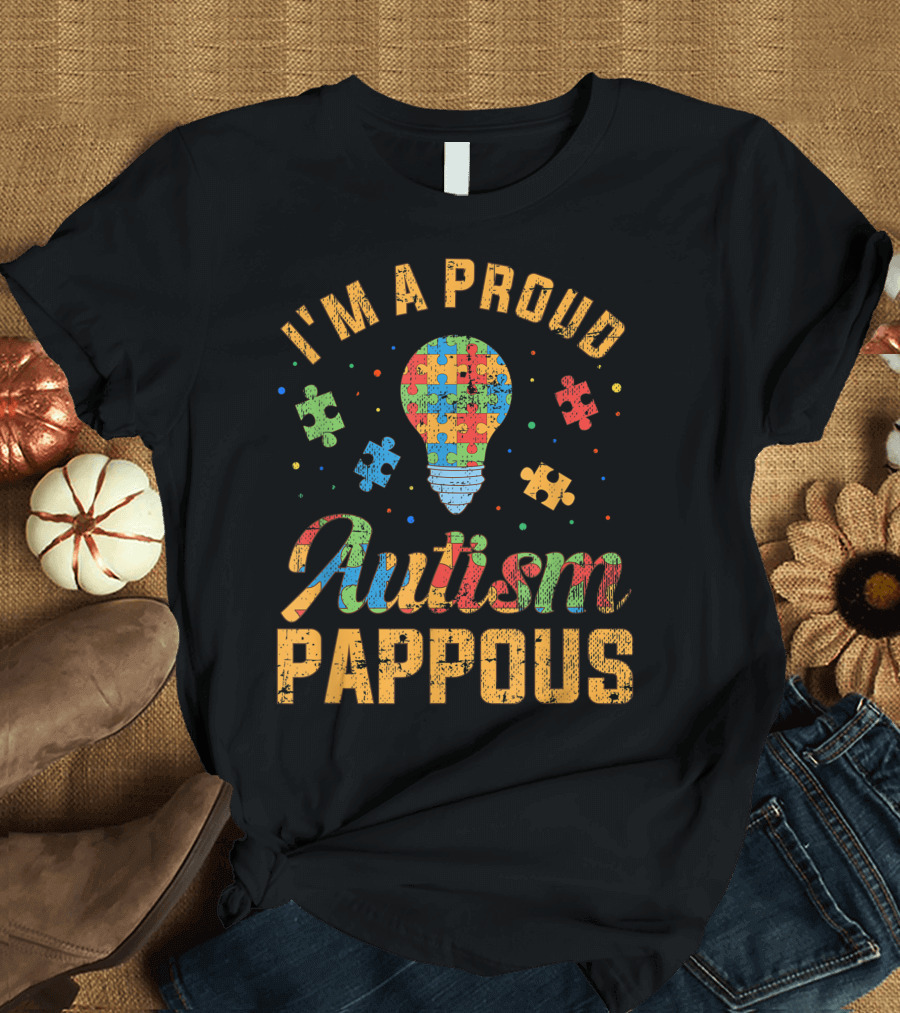 I'm A Proud Autism Pappous Autism Awareness Puzzle Lightbulb T-Shirt