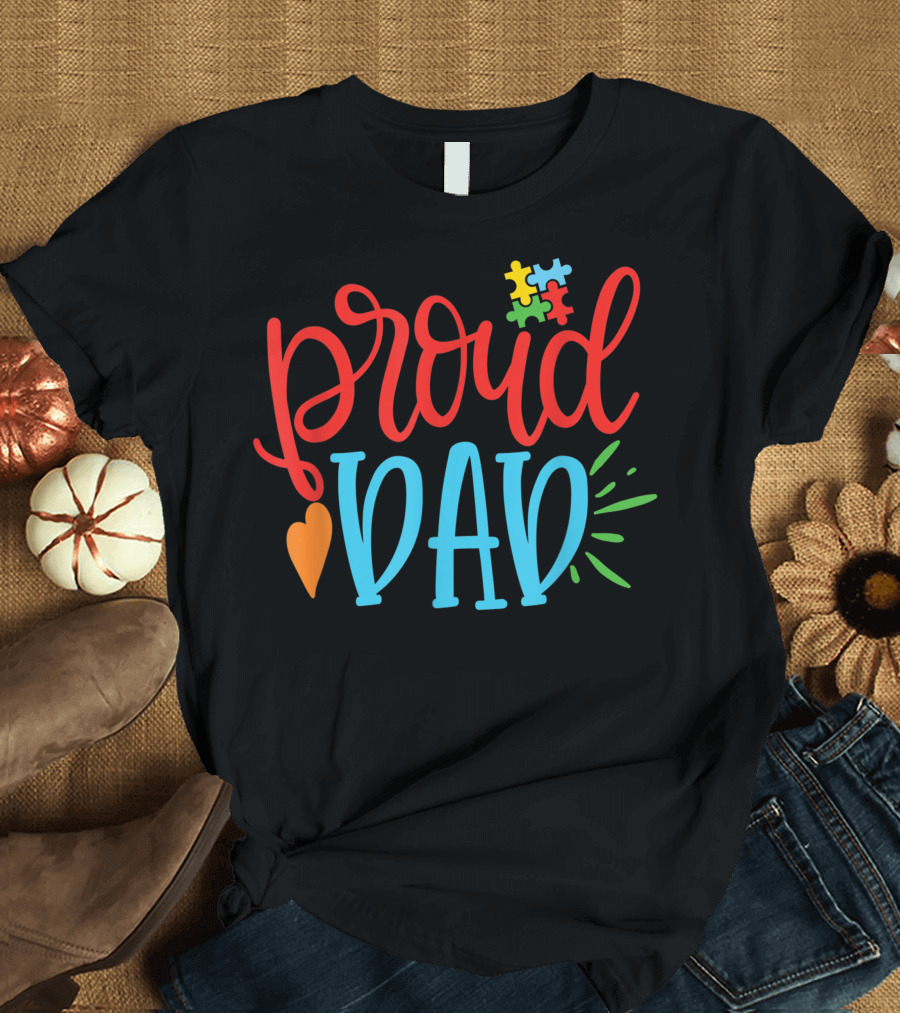 Mens Proud Dad Autism Puzzle Heart Colorful T-Shirt