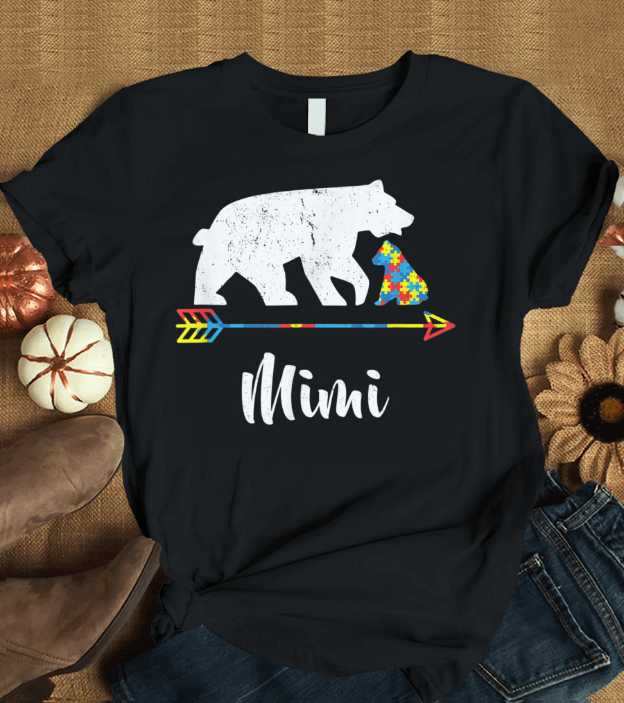 Mimi Bear Puzzle Autism Awareness Arrow T-Shirt