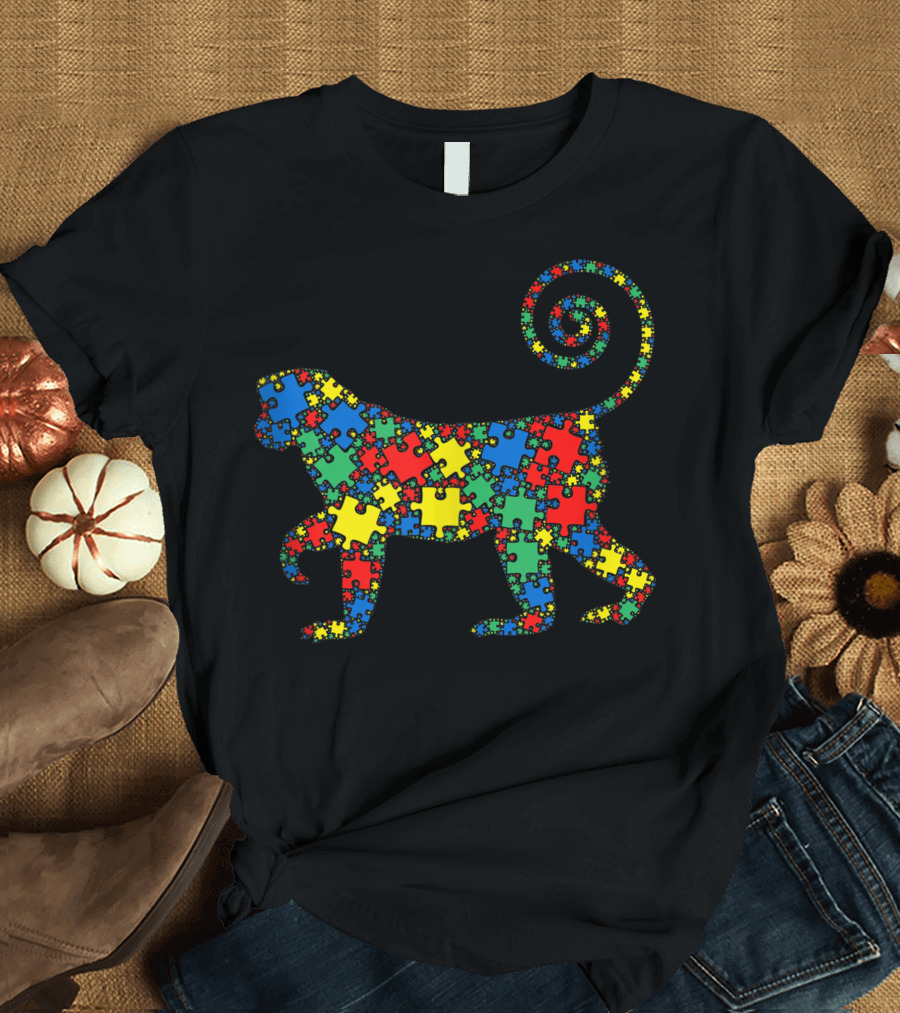 Monkey Autism Puzzle Men Kids Autism Awareness T-Shirt