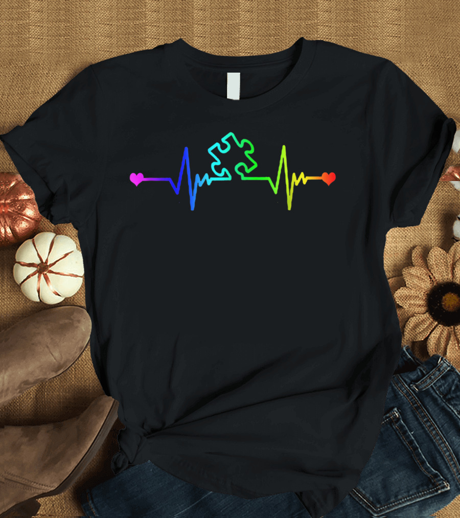 My Heart Beats for Special Ed Autism Teachers Puzzle Heartbeat T-Shirt