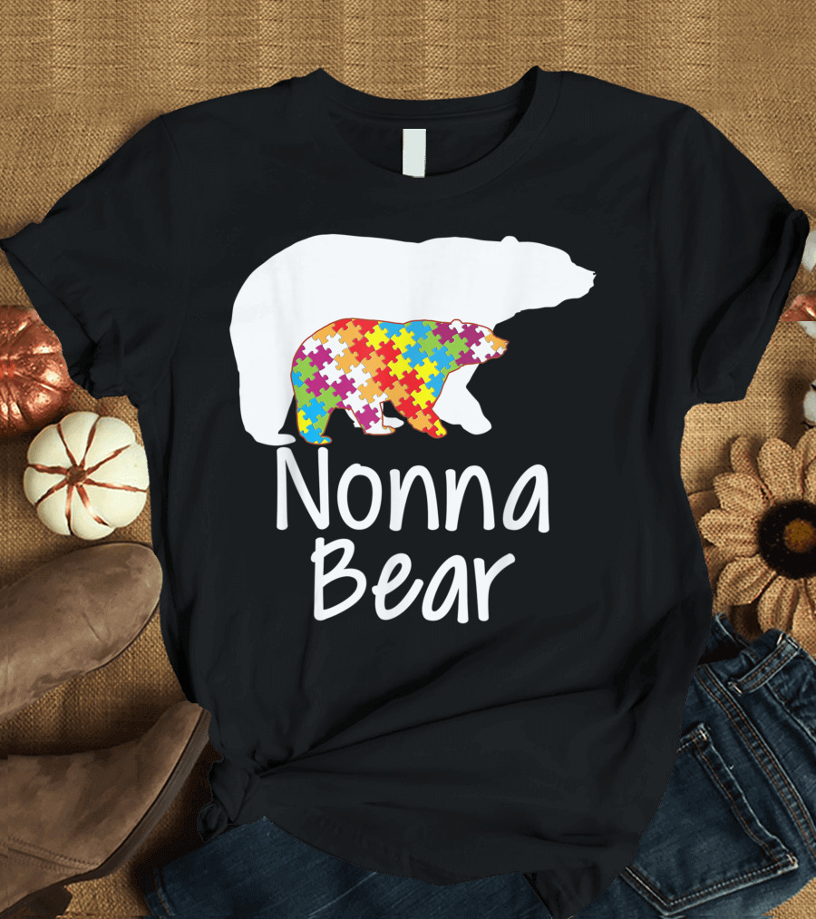 Nonna Bear Rainbow Puzzle Autism Awareness T-Shirt