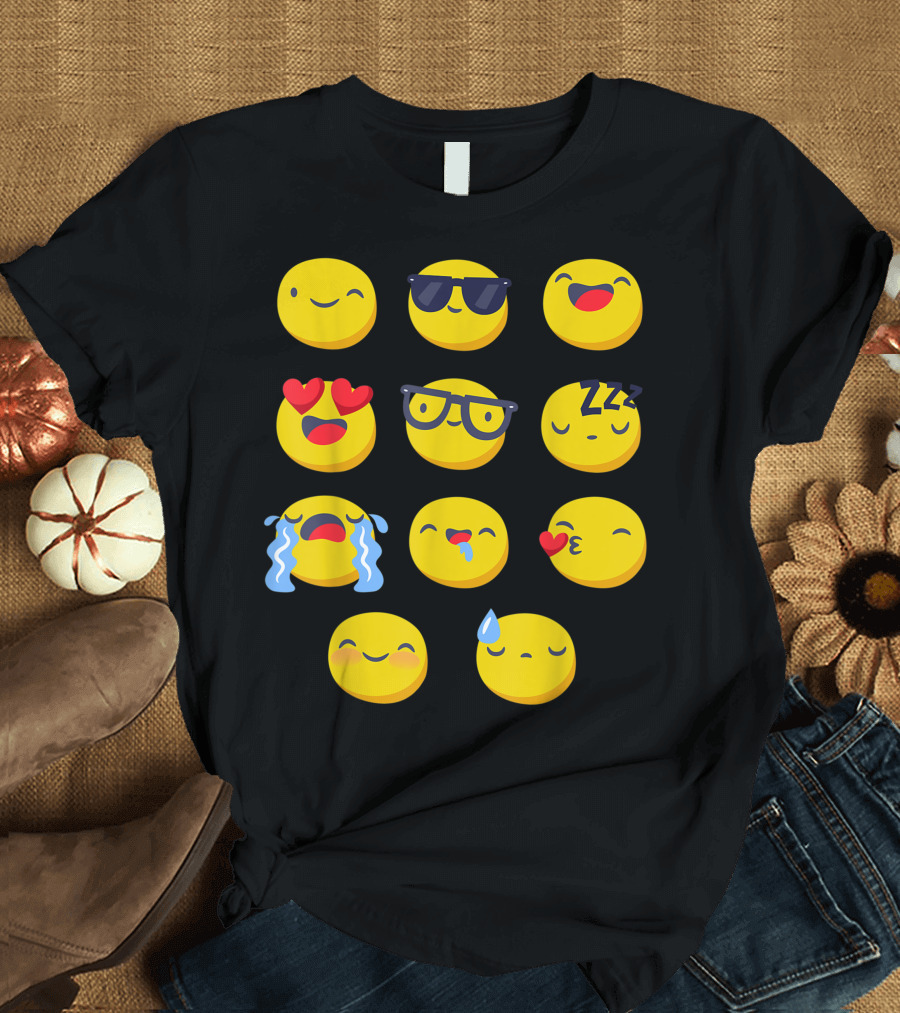 Adaptive Cute Emoji Emoticons with Nonverbal Expressions T-Shirt