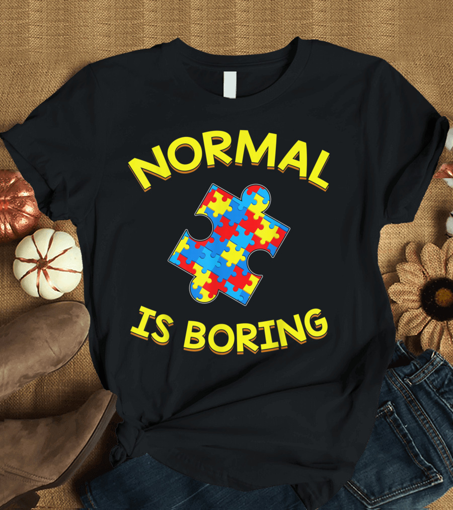 Normal Is Boring Autism Colors Puzzle Piece Iconic Representation T-Shirt