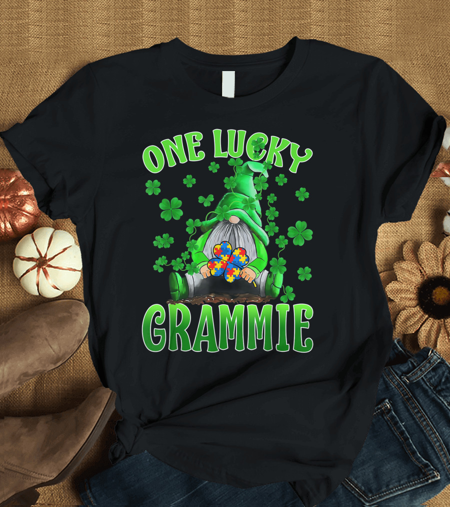 One Lucky Grammie Gnomes Autism Shamrocks T-Shirt