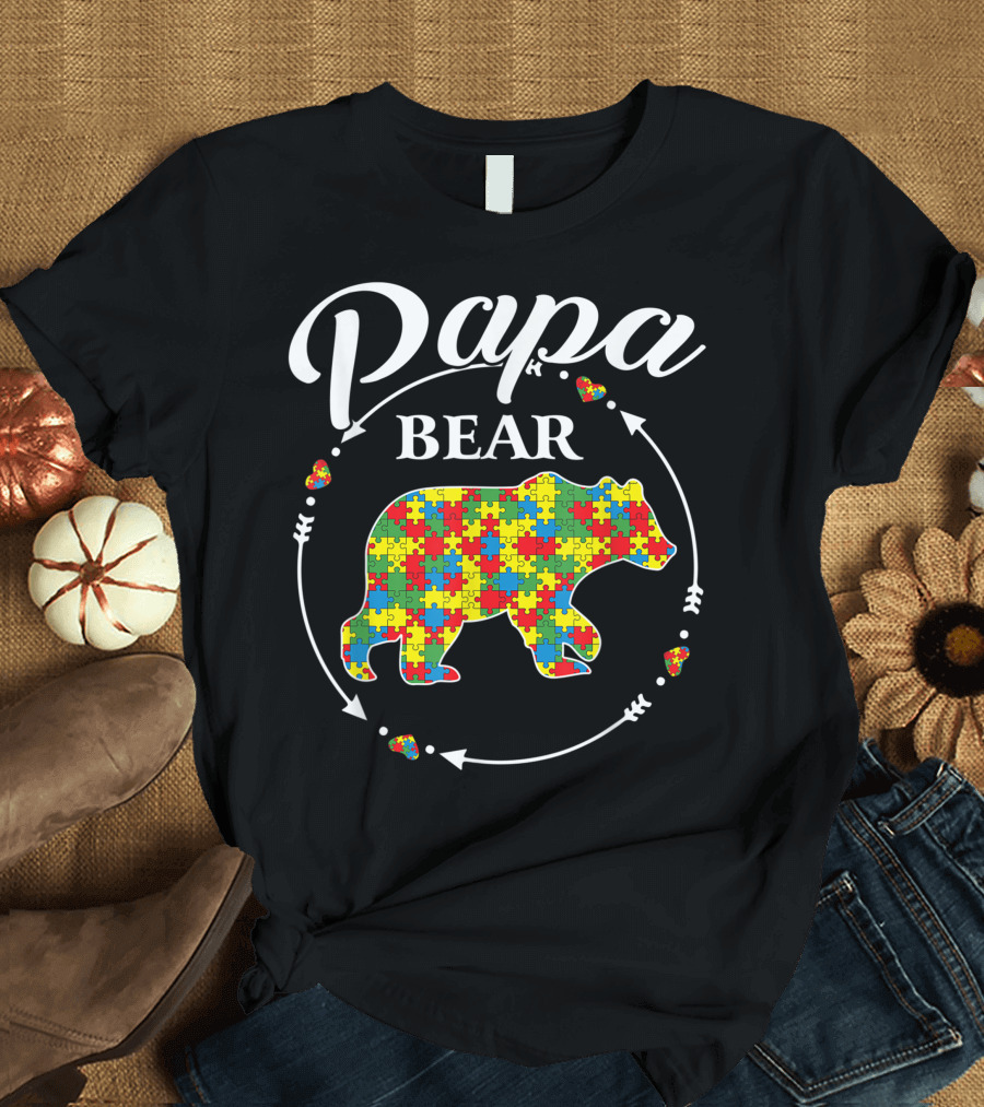 Papa Bear Autism Awareness Support Puzzle T-Shirt