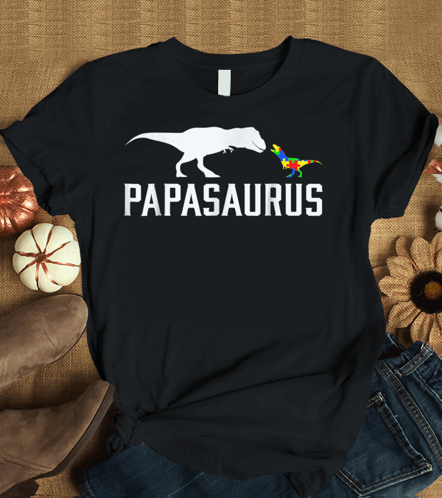 Papasaurus Dinosaur Autism Awareness Dad Puzzle T-Shirt