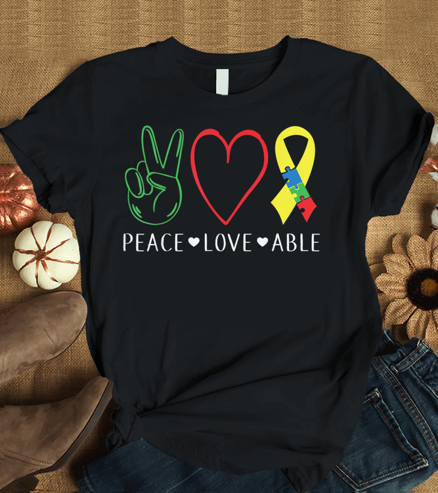 Peace Love Able Autism Awareness Family Matching Group Puzzle T-Shirt