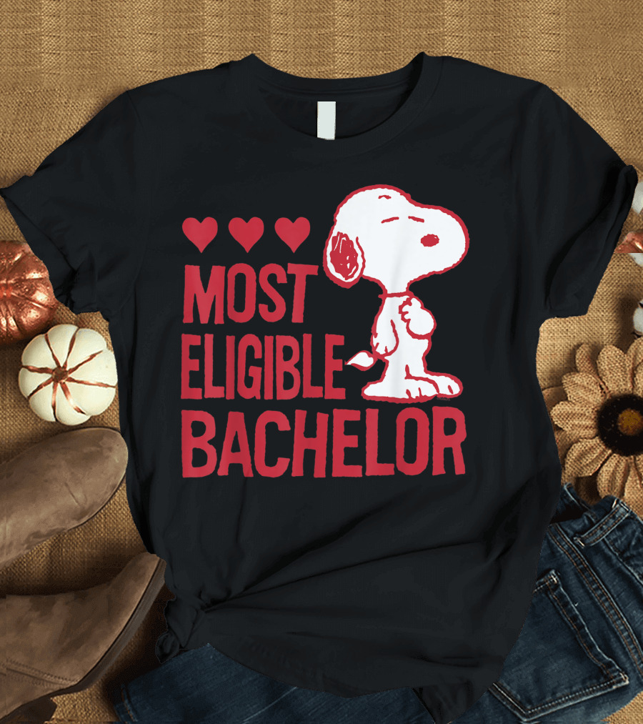 Most Eligible Bachelor Peanus Snoopy Valentines T-Shirt