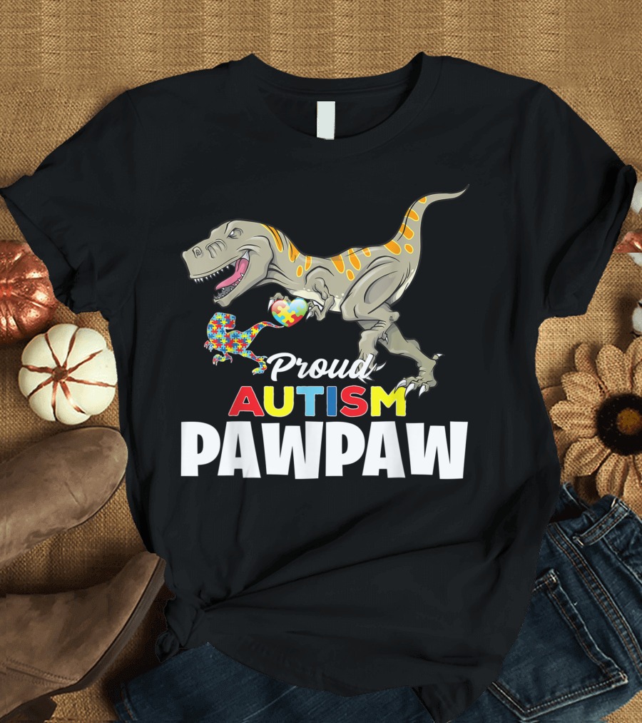 Proud Autism Pawpaw Dinosaur Puzzle Piece Child T-Shirt
