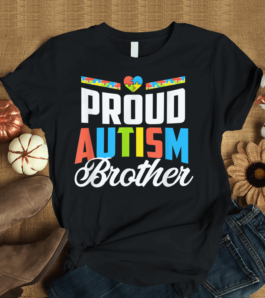 Proud Autism Brother Awareness Support with Puzzle Heart T-Shirt