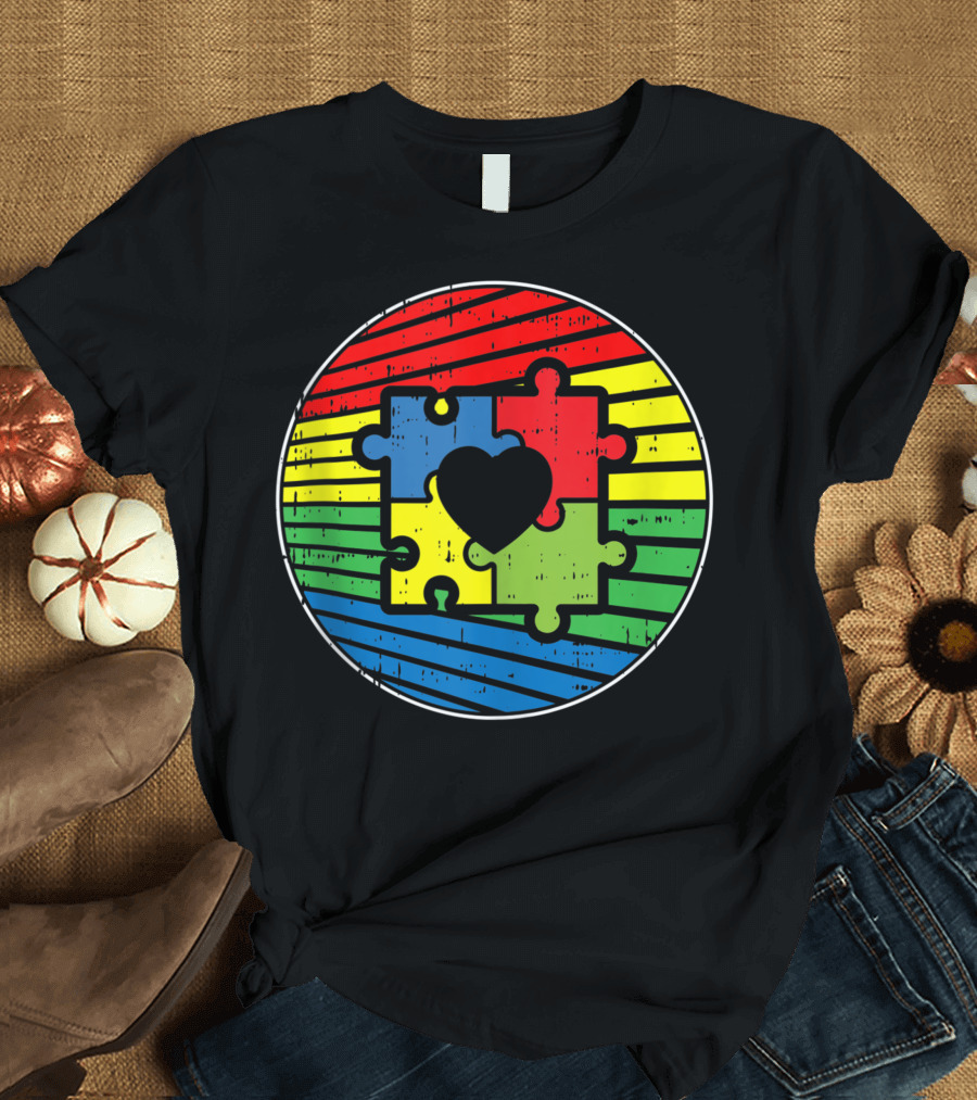 Puzzle Heart Autism Awareness Circle T-Shirt