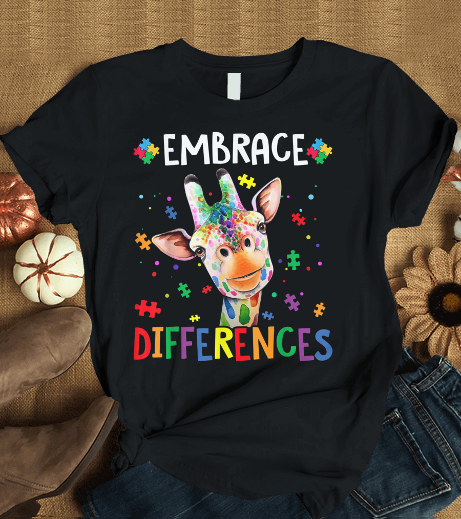 Embrace Differences Puzzle Piece Autism Giraffe T-Shirt