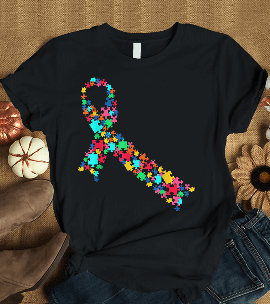 Puzzle Ribbon Autism Awareness Autistic Moms T-Shirt