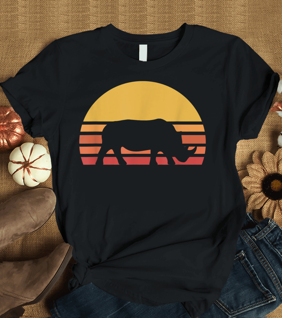 Retro Sun Rhino Silhouette Vintage Rhinoceros Sunset T-Shirt