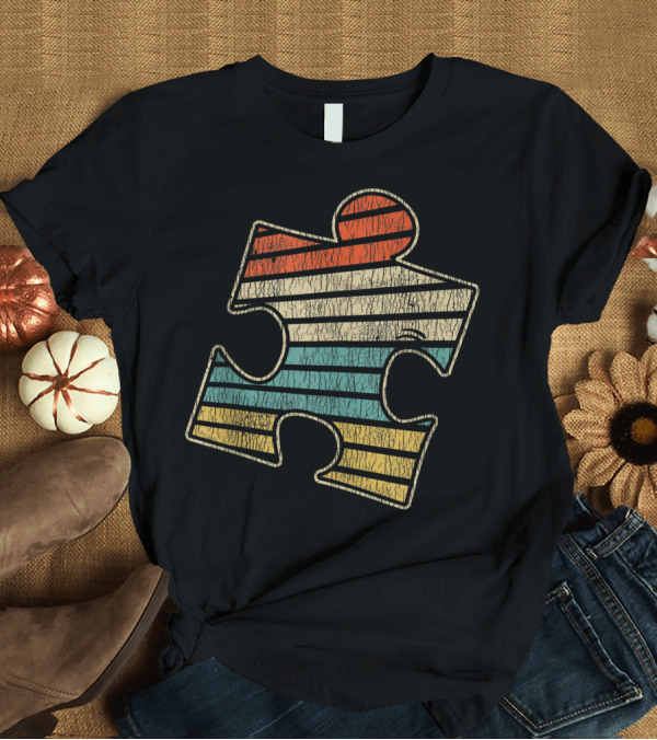 T-Shirt: Retro Vintage Puzzle Autism Awareness 70s 80s Striped T-Shirt Retro Vintage Puzzle Autism Awareness 70s 80s Striped T-Shirt