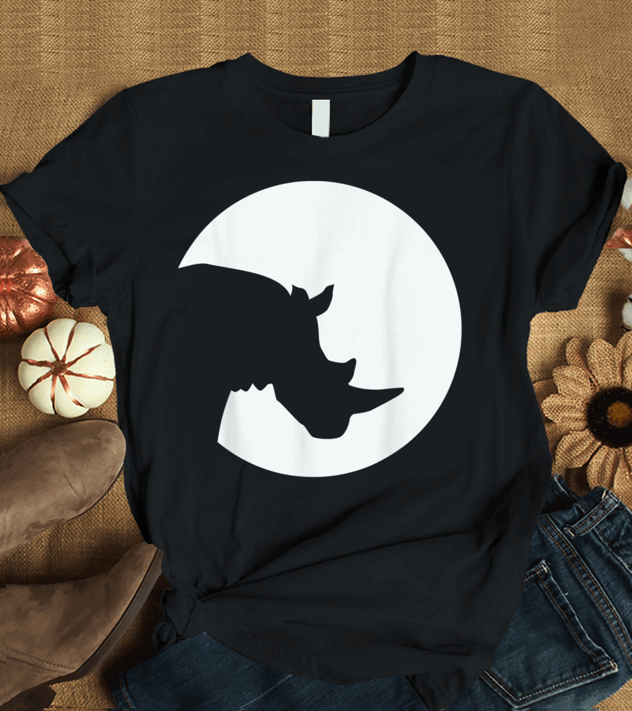 Rhino Silhouette Against Full Moon T-Shirt