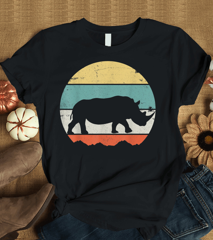 Rhino Safari Africa Namibia Kenya Tanzania Nationalpark Retro Silhouette Sunset T-Shirt