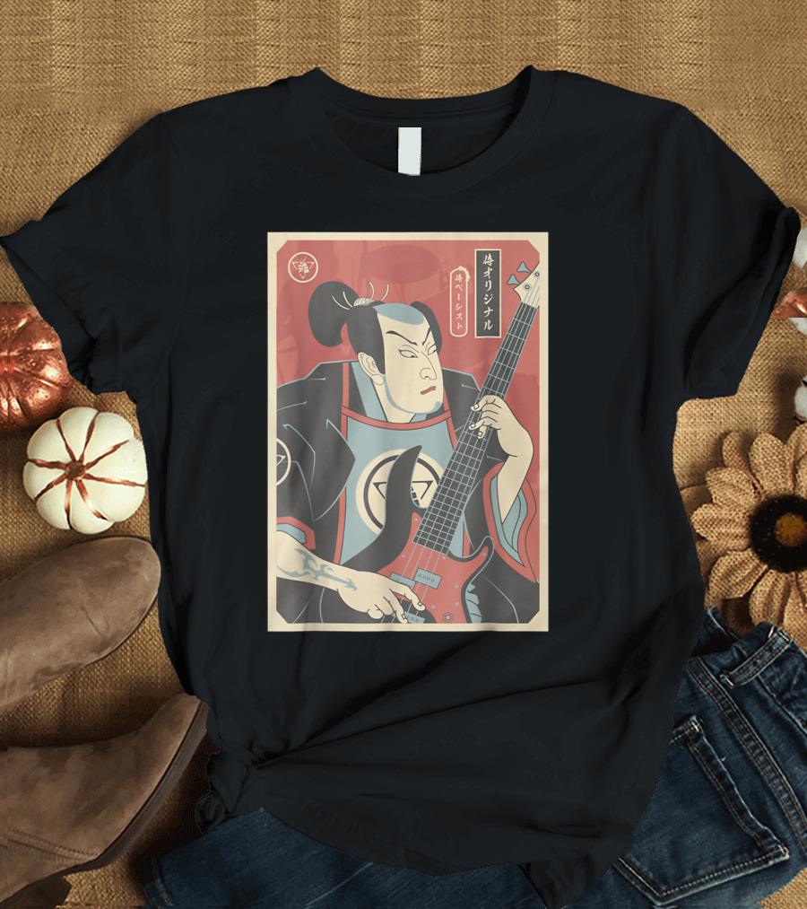 Samurais Bassis Basss Guitar Player Loverss Ukiyo-e Style Japanese T-Shirt