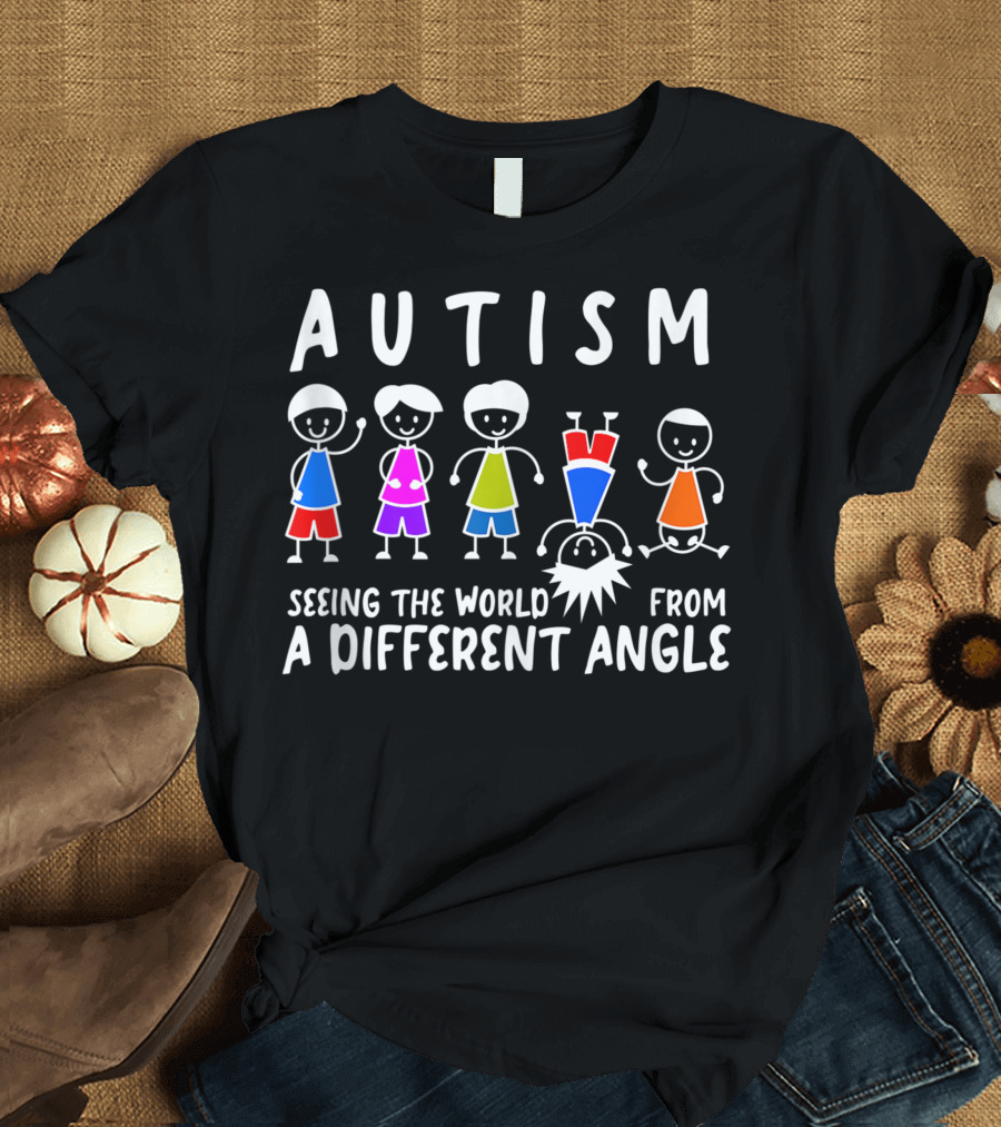 Autism Seeing The World From A Different Angle Colorful Stick Figures T-Shirt