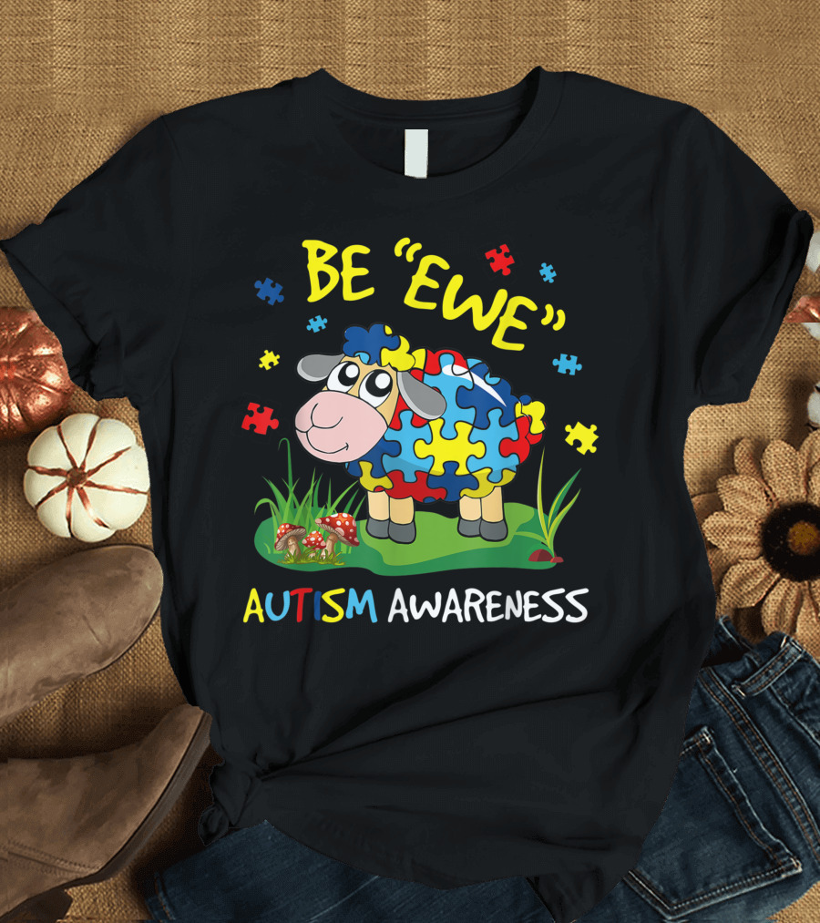 Autism Awareness Be Ewe Sheep Puzzle Pieces T-Shirt