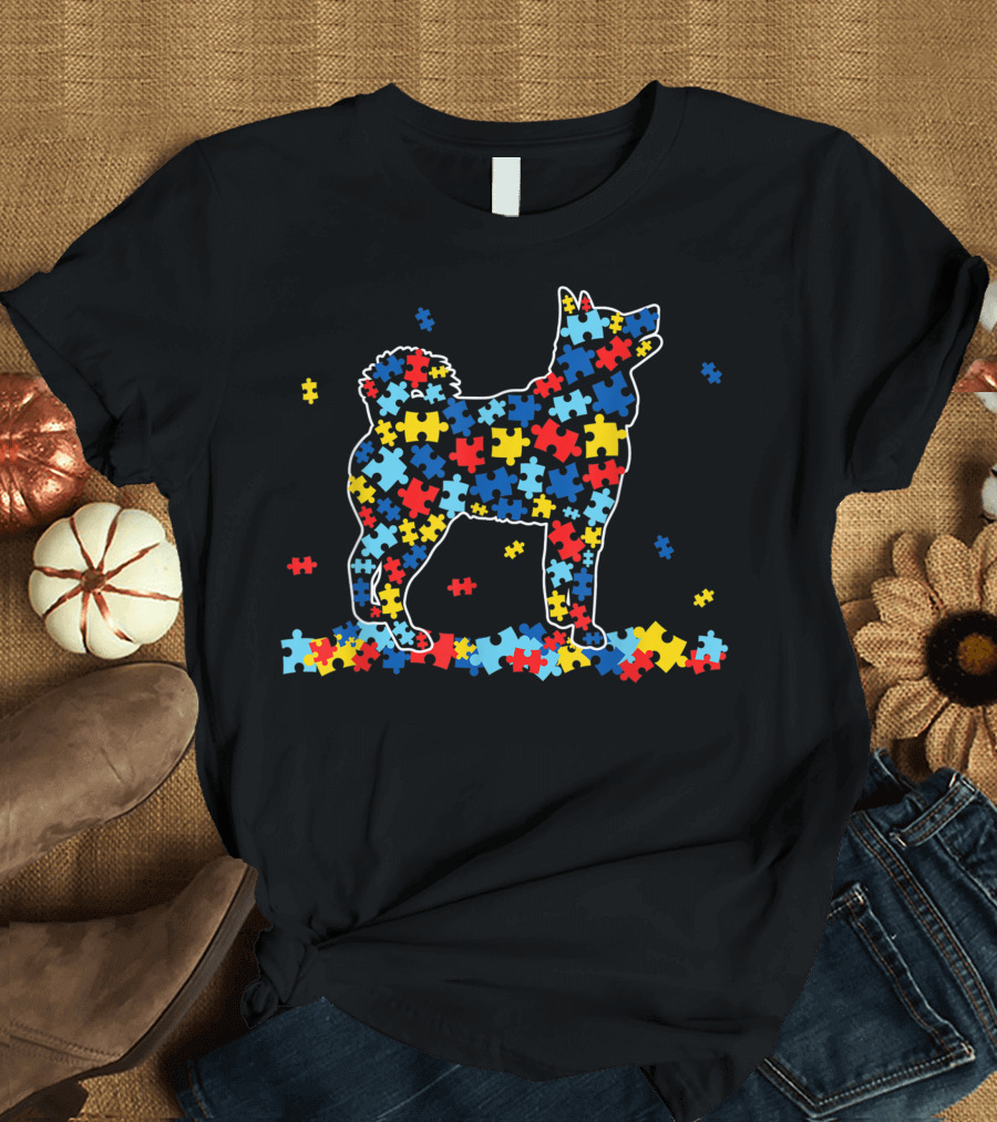 Siberian Husky Puzzle Pieces Autism Awareness Dog T-Shirt