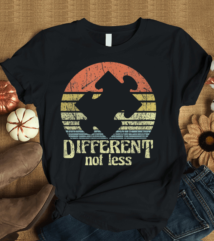 Retro Style Puzzle Piece Different Not Less Autism Awareness T-Shirt