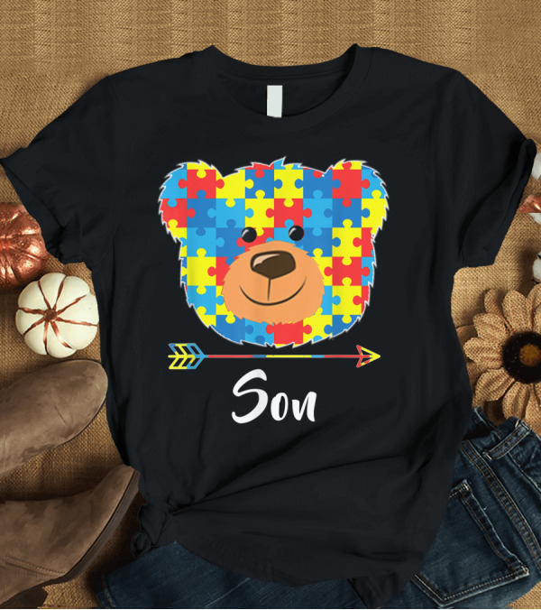 T-Shirt: Son Bear Puzzle Face Autism Awareness T-Shirt Son Bear Puzzle Face Autism Awareness T-Shirt