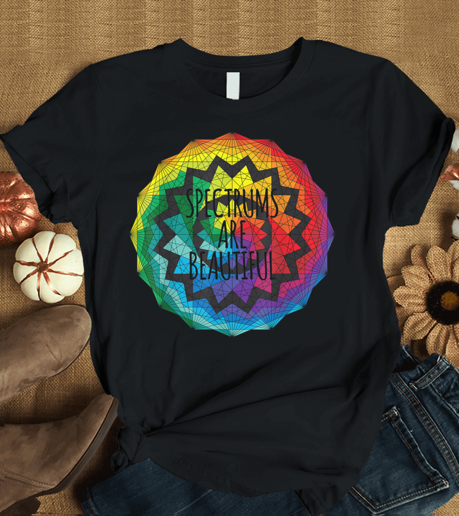 Spectrums Are Beautiful Rainbow Geometric Design for Autism Awareness T-Shirt