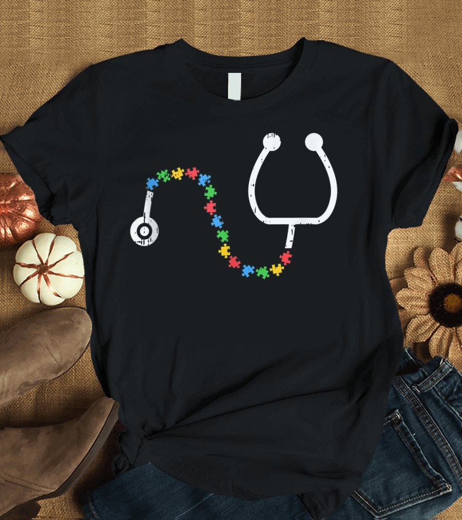 Stethoscope Autism Awareness Nurse Doctor Puzzle Piece Rn Medical T-Shirt
