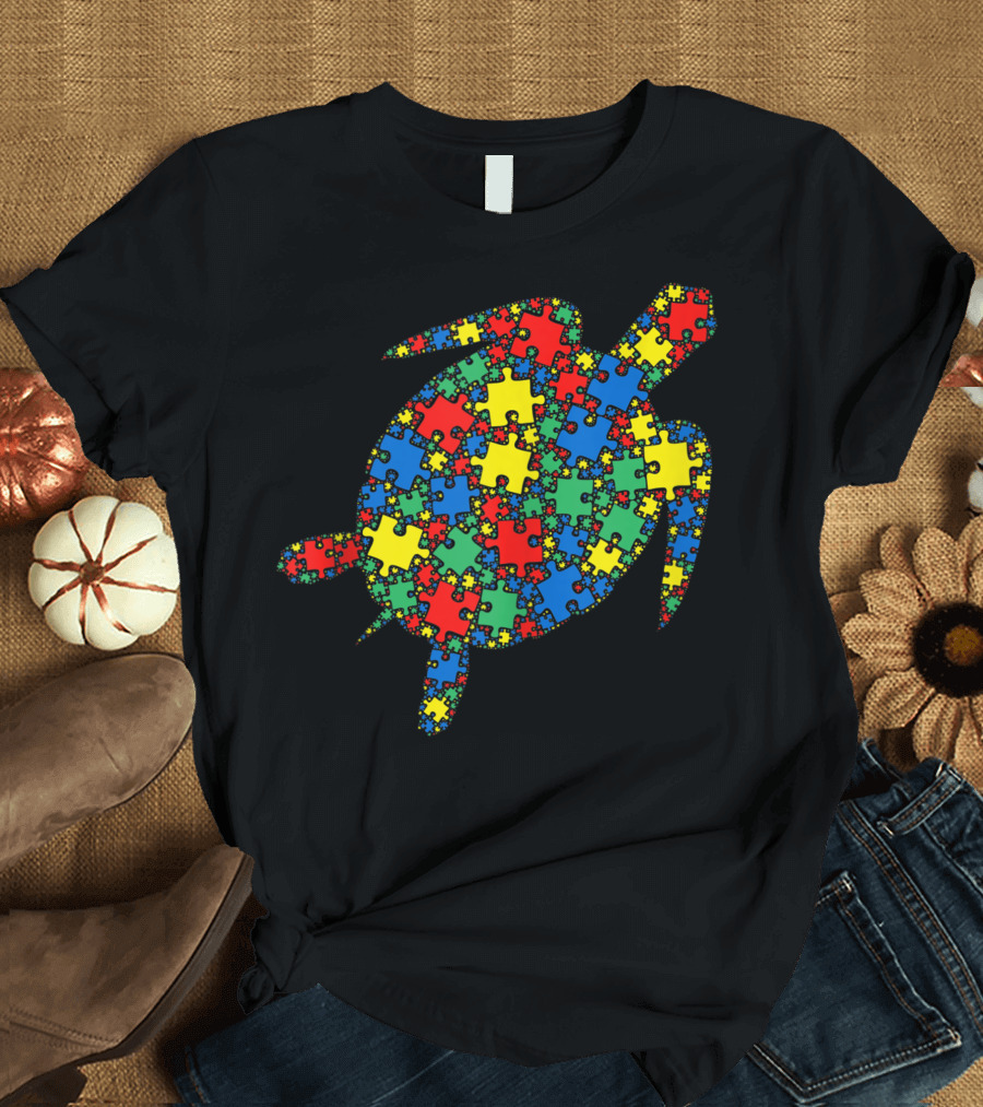 Turtle Autism Puzzle Multicolor Men Kids Autism Awareness T-Shirt