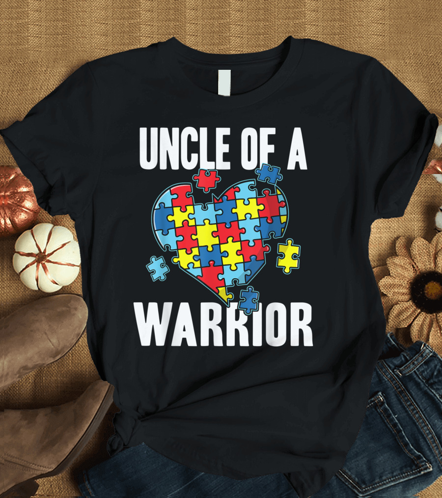 Uncle Of A Warrior Autism Awareness Heart Puzzle T-Shirt