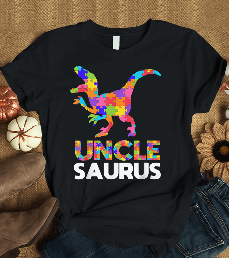 Uncle Saurus Autism Awareness Puzzle Dinosaur T-Shirt