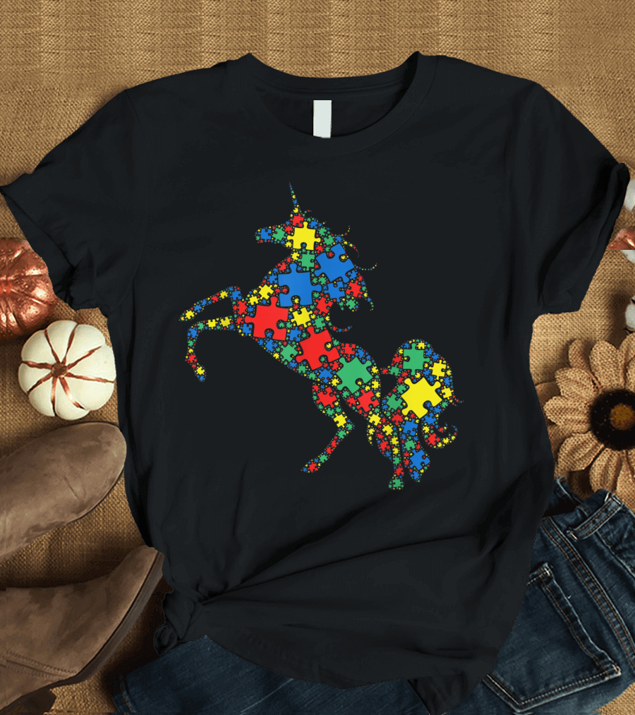 Unicorn Autism Awareness Puzzle Piece Design for Men and Kids T-Shirt