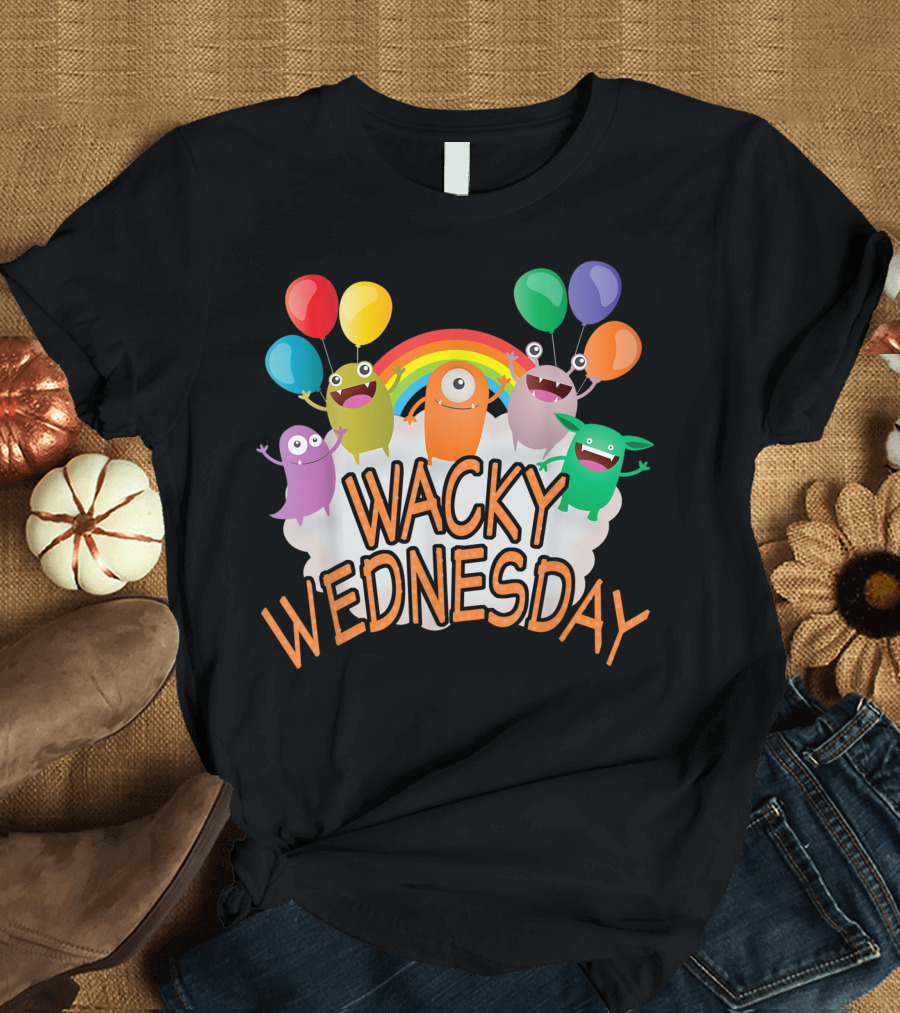 Wacky Wednesday Colorful Monsters and Balloons with Rainbow for Mismatch Day T-Shirt
