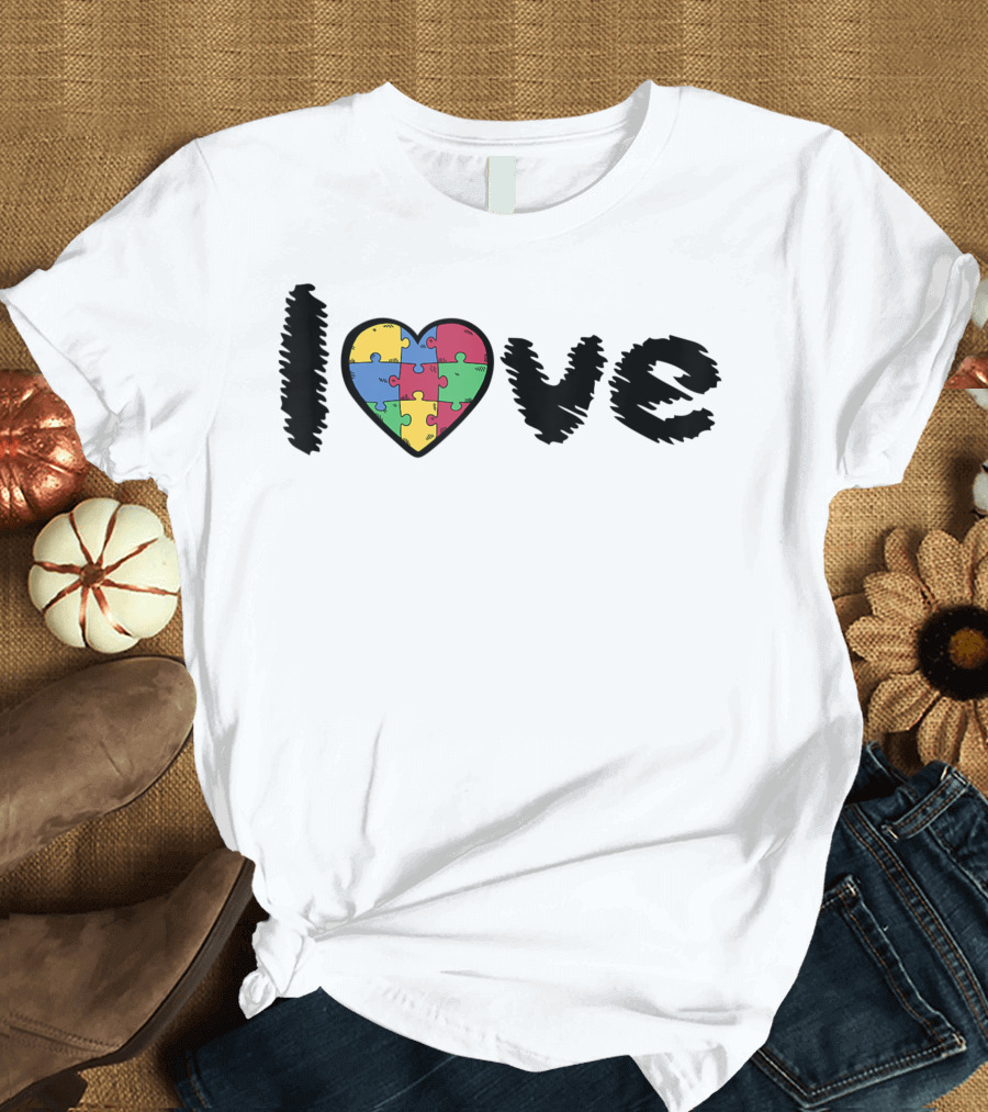 Autism Awareness Vintage Puzzle Heart Love Neurodiversity T-Shirt