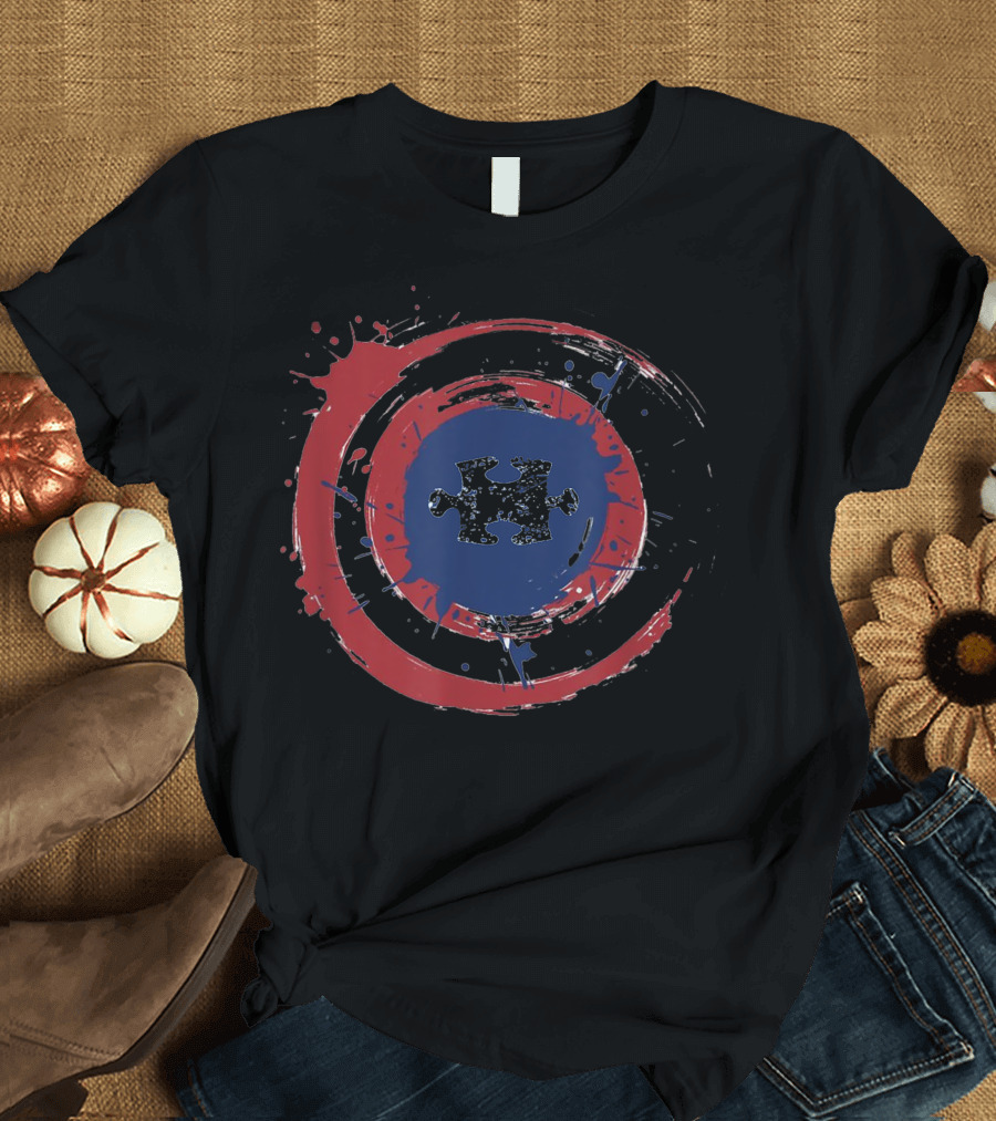 Autism Awareness Different Awesome Puzzle Piece Captain America Shield T-Shirt