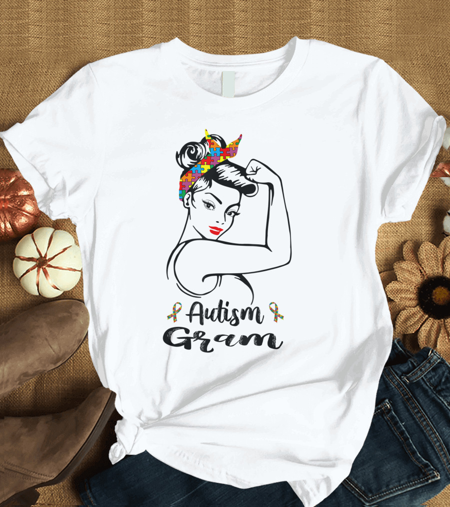 Autism Gram Autistic Awareness Ribbon Puzzle Headband T-Shirt