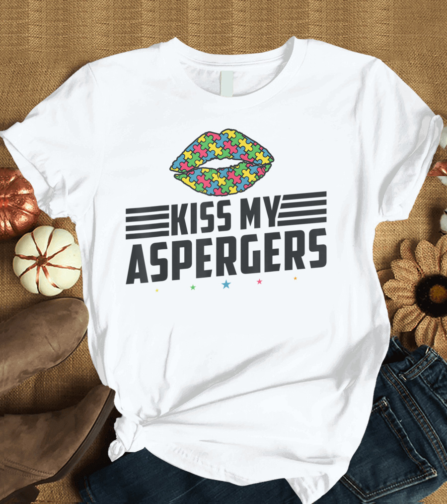 Kiss My Aspergers Puzzle Piece Heart Autism Lips T-Shirt