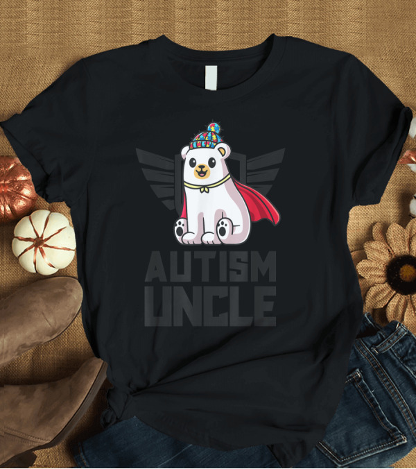 T-Shirt: Autism Uncle Matching Family Autism Awareness Puzzle Bear With Cape and Puzzle Hat T-Shirt Autism Uncle Matching Family Autism Awareness Puzzle Bear With Cape and Puzzle Hat T-Shirt
