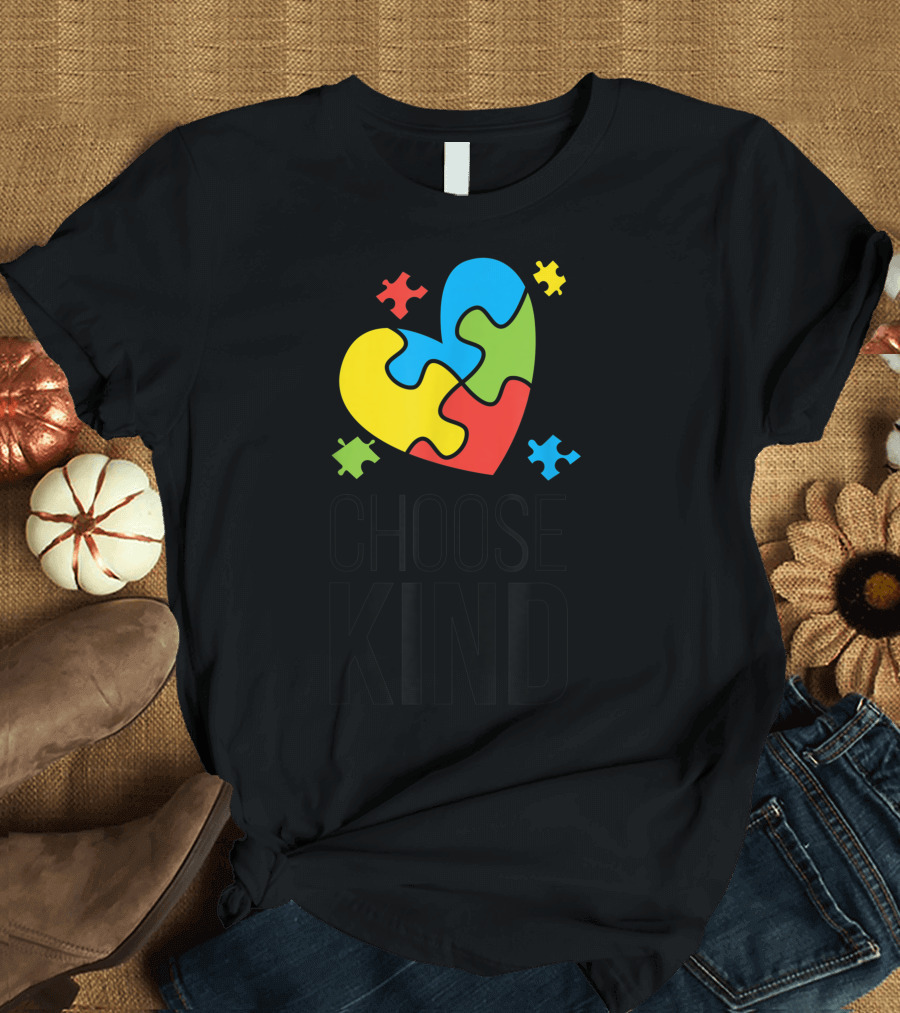 Choose Kind Colorful Heart Puzzle Autism Awareness T-Shirt