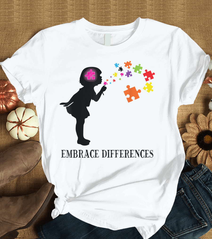 Embrace Differences Colorful Puzzle Autism Awareness T-Shirt